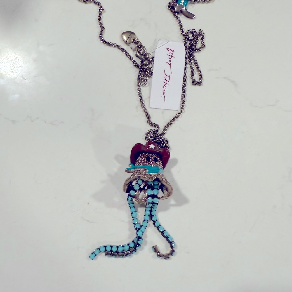 Betsey Johnson Cowboy Hat Necklace with Brown and Turquoise